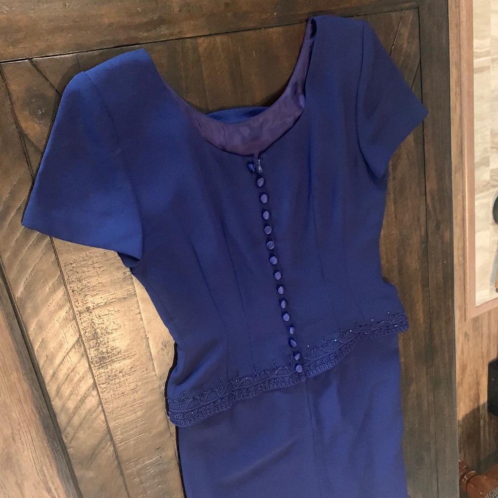 Vintage Navy Dress with Beautiful Beading - Picture 2 of 4